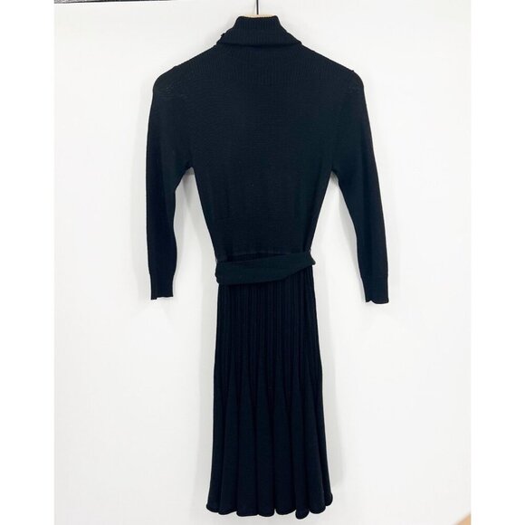 BCBGMAXAZRIA Black Turtleneck Belted Wool Fit & Flare Dress Size XS Career Work - Picture 4 of 5